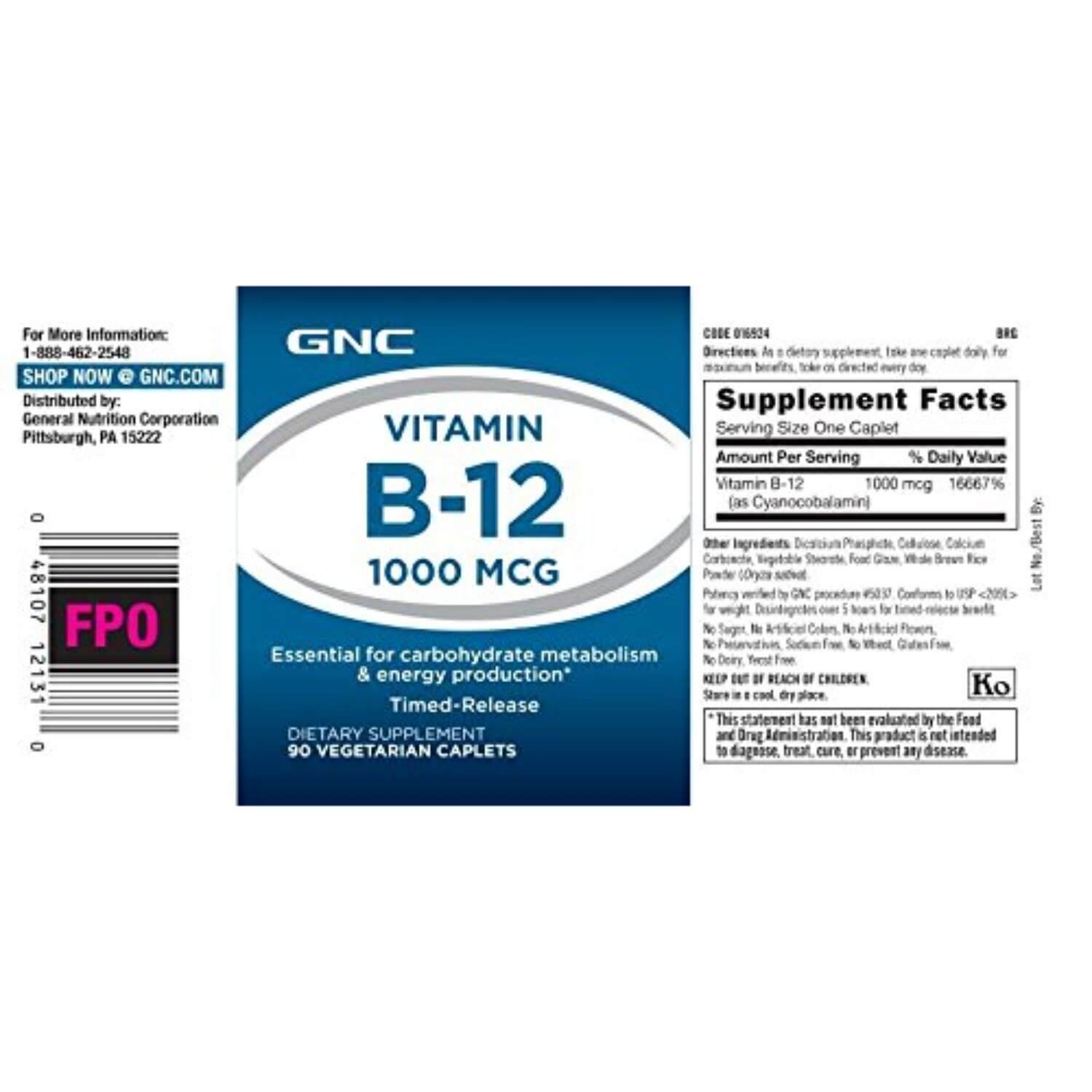 GNC Vitamin B12 1000mcg caps NUTRABAY™