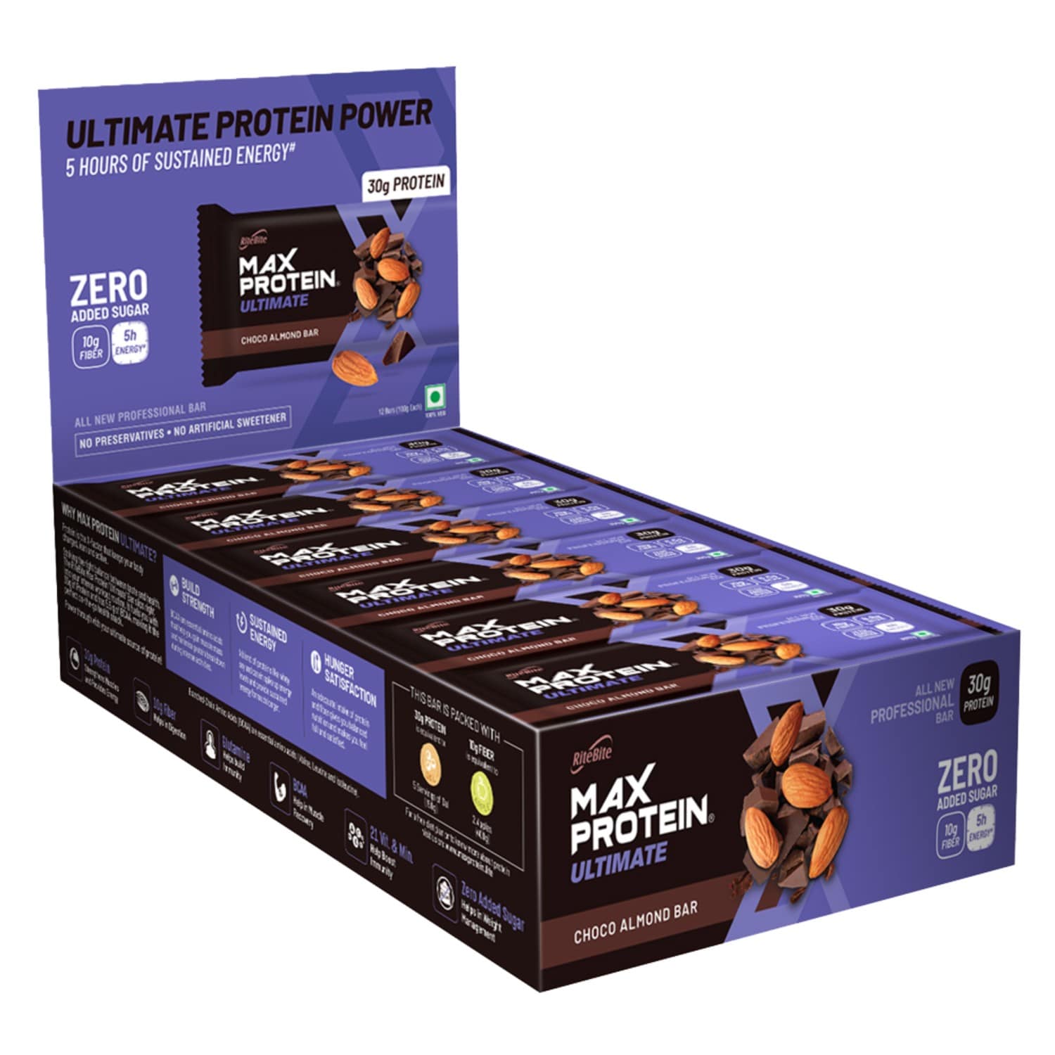Ritbite Stake RiteBite Max Protein Ultimate Choco Almond ( 12 Bars) | NUTRABAY™