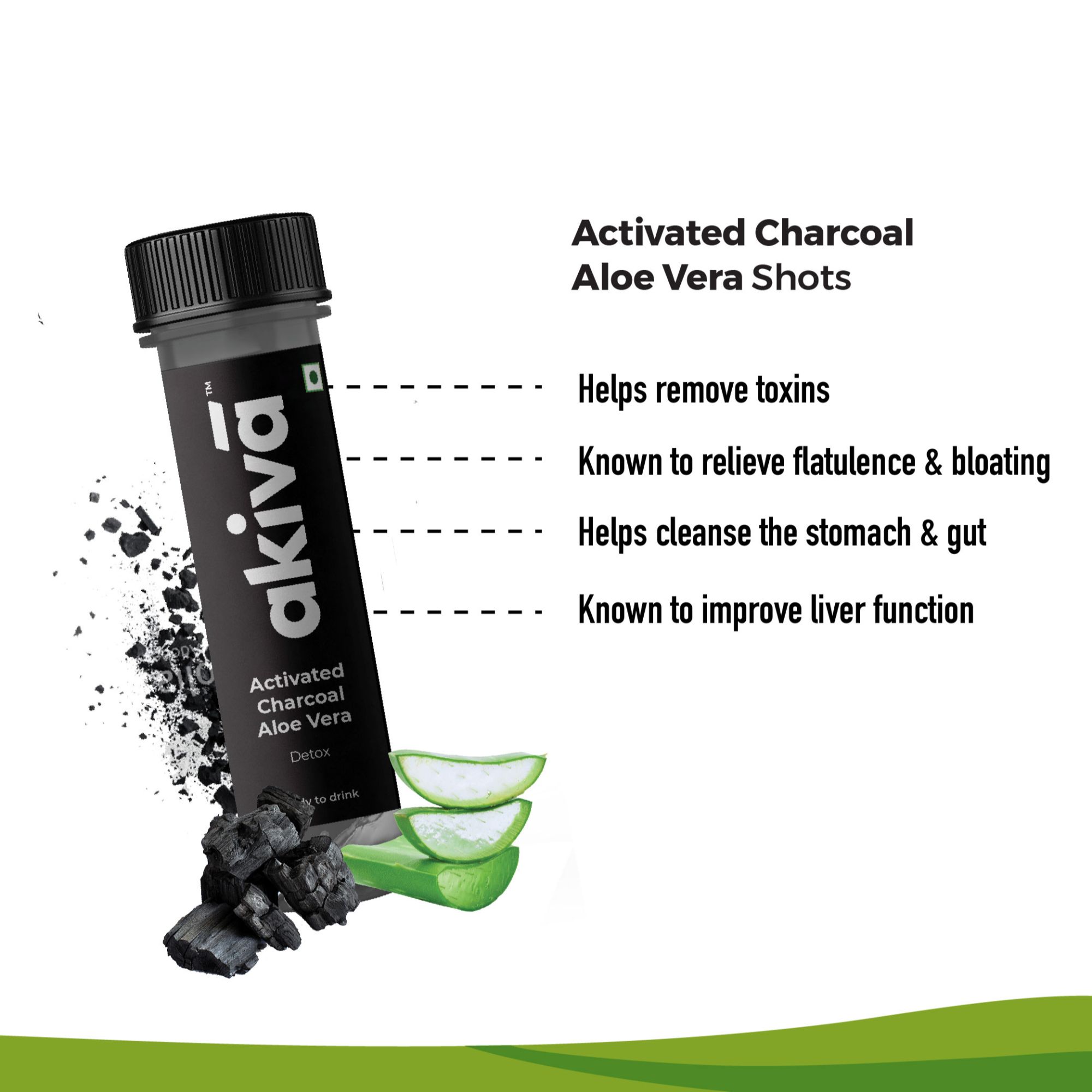 Akiva Activated Charcoal Aloe Vera Stomach & Gut Cleanse Shots NUTRABAY™