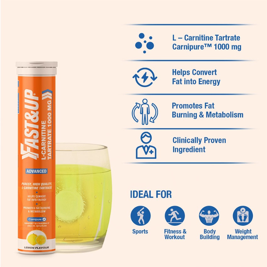 Fast&Up LCarnitine Tartrate, 1000mg Advanced Effervescent Carnitine