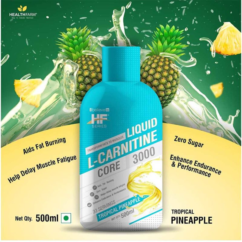 Healthfarm Liquid L Carnitine 3000mg ( Tropical Pineapple, 500 Ml) |  NUTRABAY
